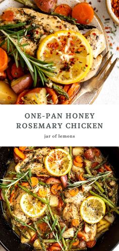 Two images of honey rosemary chicken. Whole Food Recipes Chicken, Very Easy Healthy Dinners, Chicken Recipes With Brussel Sprouts, Whole Foods Family Meals, Easy Meal Prep Whole Foods, Fresh Rosemary Recipes Dinners, One Pan Roasted Chicken Dinner, Healthy Juicy Chicken Recipes, Whole Ingredient Dinner