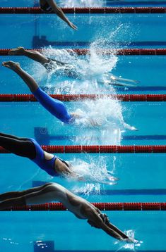 three swimmers are swimming in the pool