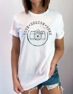 a woman wearing a white t - shirt with the words, studio design press on it