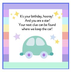 a birthday card with a car and stars