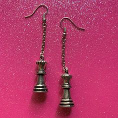 Chess Jewelry, Chess Earrings, Queen Chess Piece, Weird Earrings, Makeup Memes, Chess Queen, Earring Inspo, Quirky Earrings, Flower Crystal