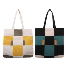 Embrace Art with Our Corduroy Checked Box Pattern Tote Bag Indulge in the beauty of artistic figure with our corduroy checked box tote bag, designed to elevate your style while offering practicality. Inspired by the pattern of checked box, this bag features an artistic pattern in sophisticated shades of black, green, brown, yellow and beige. Product size: 38cm x 35cm x 11.5cm, Handle height 27cm Weight: 0.23kg Key Features: Corduroy material : Crafted to withstand the elements, ensuring your bel Beige Corduroy Rectangular Bag, Rectangular Beige Corduroy Bag, Rectangular Corduroy Shoulder Bag, Embrace Art, Corduroy Bag, Tote Bag With Pockets, Art Tote Bag, Box Patterns, Tote Bag Pattern