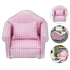 the pink chair has been made from fabric and is ready to be used for children's furniture