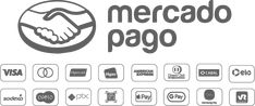 the mercado pago logo is shown in black and white, with several different logos