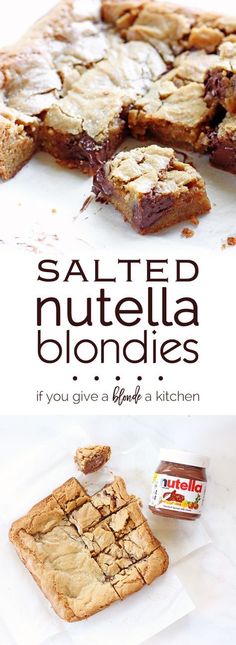 salted nutella blondies are an easy dessert recipe