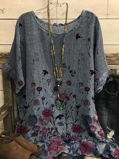 Women's Plus Size Tops Blouse Shirt Floral Leaf Print Short Sleeve Round Neck Basic Vintage Daily Going out Cotton Blend Fall Spring Wine Red Blue 8705860 2021 – $16.99 Non-stretch Short Sleeve Blouse For Beach, Casual Floral Print Relaxed Fit Blouse, Casual Relaxed Fit Floral Print Blouse, Non-stretch Crew Neck Top For Beach, Spring Bohemian Crew Neck Blouse, Summer Floral Print Crew Neck Blouse, Vacation Blouse With Floral Print And Crew Neck, Floral Print Crew Neck Blouse For Vacation, Floral Print Crew Neck Blouse For Beach