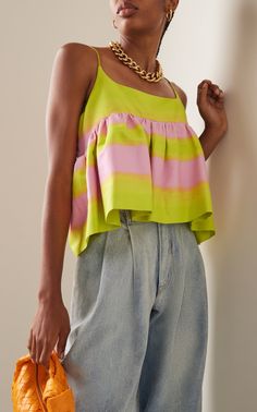 Cotton-Silk Peplum Top By Brandon Maxwell | Moda Operandi France Fashion Parisian Style, Bright Tops, Peplum Top Outfits, Colorful Tops, Look Boho Chic, Clothing Details, Stripe Top, Mode Inspiration