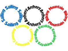 four different colored circles with the words sailing, archery, mountain biking, canoeing and kayaking