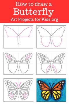 how to draw a butterfly step by step with pictures and instructions for children's drawings