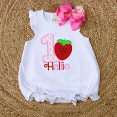 Strawberry Appliqué Birthday Shirt Newborn Bodysuit, Body Suit With Shorts, Birthday Shirt, Birthday Shirts, Long Sleeve Tees, Velvet, Birthday, Long Sleeve