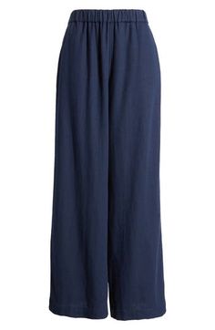 Cut from a breezy linen blend with a high waist and wide legs, these pull-on pants are a cool remake of a closet classic. 30" regular inseam; 25" leg opening; 11 12" front rise; 16" back rise (size Medium) 28" petite inseam; 24" leg opening; 11" front rise; 15" back rise (size Medium P) Elastic waist Front slant pockets; faux back welt pocket 55% linen, 45% rayon Machine wash, tumble dry Imported Women's Clothing High Waist Linen Wide Leg Loungewear Pants, Chic Linen Bottoms With Elastic Waistband, Versatile High Waist Linen Bottoms, Chic Cotton Wide Leg Pants With Pull-on Style, Linen Pull-on Pants For Daywear, Linen Wide Leg Bottoms With Pull-on Style, Chic Linen Wide Leg Pants With Pull-on Style, Spring Linen Wide Leg Pants With Elastic Waistband, Wide Leg Linen Bottoms With Pull-on Style