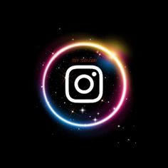 the instagram logo is shown on a dark background with stars and sparkles around it