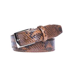 A beautiful 100% python belt custom made for you. This men's designer leather belt will be sure to turn heads and update any wardrobe. All RogerXimenez belts are fashioned with Italian buckles and a smooth finish. Match with brown suede shoes for the best look. All orders ship for free within the United States. Leather Belt Details 100% premium Python leather with nubuck lining Handcrafted and made to order in the USA Includes our signature travel pouch Includes solid brass palladium plated buck Crocodile Leather Belt, Python Handbags, Dapper Men, Western Belts, Crocodile Leather, Online Shopping For Women, Tiger's Eye, Travel Pouch, Leather Belts