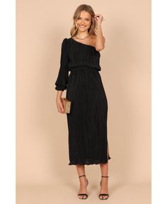 in stock Petal And Pup, Dress One Shoulder, Asymmetric Neckline, Cocktail Attire, Usa Dresses, High Waist Fashion, Pleated Midi Dress, Dresses By Length, Dress Midi