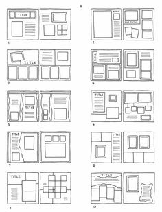 the different layouts and shapes of a webpage, with each page being drawn by hand