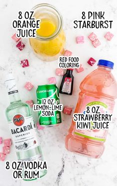 the ingredients to make this drink include orange juice, lemonade, and strawberry soda