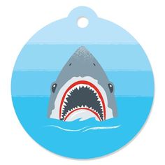 a round ornament with a shark in the ocean on it's side