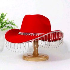 I Have For Sale A Gorgeous Red Fringe And Rhinestone Western Cowboy/Cowgirl Hat. This Hat Is New With Tags. You Will Definitely Be The Talk Of The Group As You Turn Heads With This Beautiful Hat. Don't Miss Out On This Great Buy Red Fringe, Western Cowboy Hats, Cowgirl Hats, Cowboy And Cowgirl, Western Cowboy, Beautiful Hats, Lady In Red, Cowboy Hats, Women Accessories