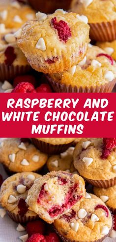 raspberry and white chocolate muffins are stacked on top of each other