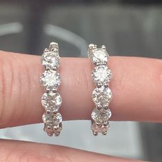 2 Carat Diamond Moissanite Hoop Earrings Set In 925 Sterling Silver With Rhodium Finish. These Stunning Hoops Are Genuine Moissanite And Tests As Diamond On All Testers! Have A Higher Refractive Index Than A Diamond, So They Sparkle And Have More Fire & Brilliance Than A Natural Diamond!! Each Earring Has 5 Stones Weighing 0.20 Carats Each, For A Total Of 1 Carat Per Earring, 2 Carat Total Weight For Both Earrings!! Certificate Of Authenticity, Warranty, And Gra Gem Report Comes With These Stunn Gia Certified Hoop Jewelry For Anniversary, Vvs Clarity Diamond Huggie Earrings For Anniversary, Aaa Quality Round Cut Diamond Earrings, Oval Hoop Earrings With Prong Setting For Anniversary, Dazzling Round Hoop Earrings For Anniversary, Anniversary Hoop Diamond Earrings With Vvs Clarity, Gia Certified White Gold Hoop Earrings For Wedding, Anniversary White Gold Hoop Earrings With Prong Setting, Dazzling Sterling Silver Hoop Earrings For Anniversary