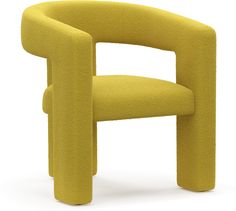 a yellow chair sitting on top of a white floor