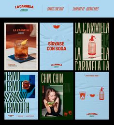 the website for la carrellaa is displayed in several different colors and font styles