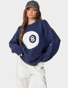 Stay Relaxed To The Max In This Essential Cozy Oversized Sweater. With Its Chunky Knit Fabric And Cool Graphic, Throw It Over Any Outfit For The Perfect Chilled Vibe. Sweater. Chunky Knit Fabric. Knit Graphic. 40% Acrylic, 30% Nylon, 30% Polyester. Model Wears Size S. Model Height Is 5'8. Item Care: Machine Wash At Maximum 30ºc, Wash With Similar Colors, Do Not Bleach, Do Not Tumble Dry, Iron At A Maximum Of 110ºc, Do Not Dry Clean. | Edikted Magic 8 Oversized Chunky Knit Sweater Oversized Chunky Knit Sweater, Cozy Oversized Sweaters, Sweater Chunky, Oversize Sweater, Girls Blouse