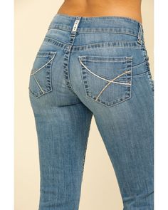 Ariat Women's R.E.A.L. Rookie Light Wash Bootcut Jeans , Flare Jeans With Pockets, High Rise Bottoms With Zipper Closure, Denim Bottoms With Zip Fly, Fitted Flare Jeans With Zip Fly, Winter Cowgirl, Light Wash Bootcut Jeans, Bootcut Jeans Outfit, Ariat Womens Boots, Country Jeans