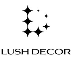 the logo for lush decor is shown in black and white, with stars on it