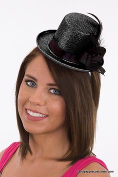 Black Glitter Mini Top Hat With Feathers Top Hat Headband, Magician Costume, Victorian Vampire, Wedding Cake Pictures, Black Top Hat, Hat Headband, Bridal Luncheon, Feather Hair Clips, Mini Top Hat