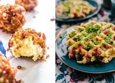 some food is sitting on a plate next to another photo with the same thing in it