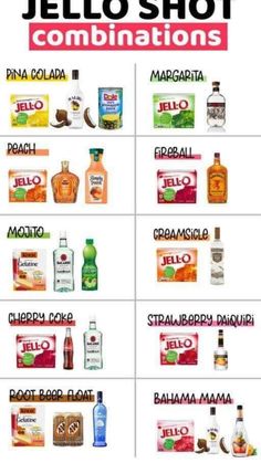 the different types of jello shots are shown in this chart, which shows what they are