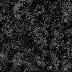 an abstract black and white background with swirly flowers on the left side, in full bloom