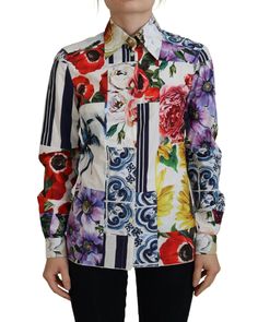 Dolce & Gabbana Floral Cotton Collared Blouse Top1 Collared Blouse, Floral Print Shirt, Sleeves Top, Women Long Sleeve Tops, Dolce E Gabbana, Collar Blouse, Elegant Floral, Dolce & Gabbana, Look Chic