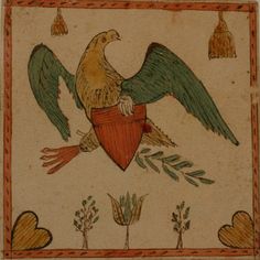 an image of a bird with wings spread out and holding a shield in its paws