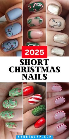 Christmas Acrylic Short Nails, Christmas Finger Nail Ideas, Cute Short Christmas Acrylic Nails, Nail Art Ideas For Christmas, 2024 Christmas Nails Short, Xmas Nail Designs Simple Christmas, Simply Christmas Nail Designs, Christmas Simple Nail Art, Red Christmas Design Nails