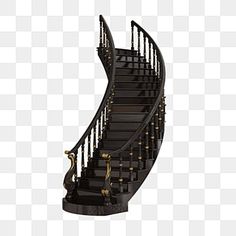 a black and gold spiral staircase on a white background, with no people in it