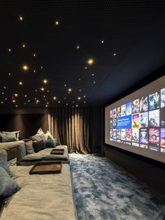 5Start Scroll (5s) Cozy Movie Room, Lights On Ceiling, Home Cinema Room Ideas, Home Theatre Room Ideas, Rustic Dining Room Lighting, Home Theatre Design, Aesthetic Home Decor Ideas