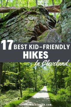 hikes in the woods with text overlay that reads 17 best kid - friendly hikes in cleveland