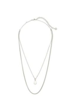 Kendra Scott Lindsay Multi Strand Necklace Rhodium White Pearl Herringbone Chain, Double Up, Promotional Item, Multi Strand Necklace, Strand Necklace, White Pearl, Multi Strand, Kendra Scott, Pearl White