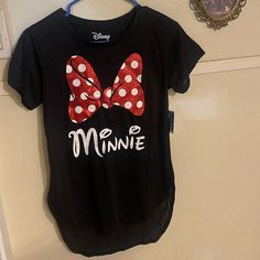 Brand New Disney T Shirt! Great For A Fam Trip To Disney!! Black Disney T-shirt For Disney Trips, Minnie Mouse Short Sleeve T-shirt For Disney Trips, Minnie Mouse Crew Neck Top For Disney Trips, Minnie Mouse Crew Neck Top For Disney Events, Fun Black Mickey Mouse T-shirt, Disney Minnie Mouse Crew Neck T-shirt, Disney Minnie Mouse Short Sleeve T-shirt, Black Disney T-shirt For Fan Events, Black Graphic Print Top For Disney Trips