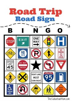 the road trip sign is shown with different signs