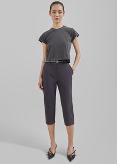 Emersyn Capri Pants - Charcoal Tapered Leg Capris For Workwear, Versatile Ankle-length Capris For Workwear, Versatile Tapered Leg Capris For Workwear, Chic Cropped Leg Capris For Business Casual, Versatile Straight Leg Capris For Work, Office Cropped Leg Pants With Pockets, Casual Workwear Capri Pants, Casual Cropped Leg Pants For Office, Capri Length Pants With Pockets For Work