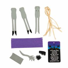 the craft kit includes scissors, yarn and other items