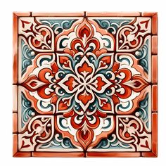 an orange and blue tile design on a white background