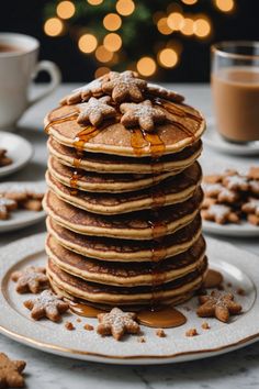 A photo of a  Gingerbread Pancakes a Christmas Pancake Recipes Festive Christmas Breakfast, Breakfast Christmas Morning, Snowman Pancakes, Gingerbread Pancakes Recipe, Gingerbread Pancakes, Cozy Brunch