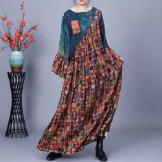 Comfortable, One of Kind. Maxi Dresses online shop,|Elegant|100% Rayon|Ankle-Length|Ninth Sleeve|Round Neck|Printed|Blue|One Size|Spring/Fall|Hand Wash Multicolor Patchwork Maxi Dress For Fall, Fall Multicolor Patchwork Maxi Dress, Long Patchwork Dress For Fall, Fitted Patchwork Maxi Dress For Fall, Long Patchwork Dress For Spring, Long Spring Dress With Patchwork, Long Spring Patchwork Dress, Spring Long Patchwork Dress, Elegant Patchwork Maxi Dress For Fall