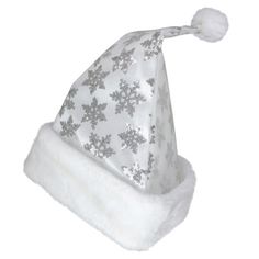 Bring the magic of winter indoors with this charming holiday hat. The festive design is perfect for spreading cheer. Crafted from soft material for a comfortable fit. Northlight Seasonal Color: White/Silver | Northlight Seasonal Snowflake Christmas Santa Hat Costume Accessory - Medium 14.0 H x 12.0 W x 12.0 D in gray / white / brown in White / Silver | 14" H X 12" D | Wayfair Christmas Santa Hat, Holiday Hats, Snowflake Christmas, Holiday Wardrobe, White Snowflake, White Faux Fur, Mesh Overlay, Pom Pom Hat, Season Colors