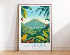 a poster with the words la fortuna on it in front of a white wall