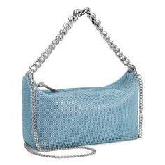 Shoulder bag in aquamarine diamante' mesh with zip top closure and chunky chain link strap. Fully lined with detachable crossbody chain strap. Shoulder Chain, Chain Strap, Aquamarine, Chain Link, Dust Bag, Shoulder Strap, 3 D, Handbags, Shoulder Bag